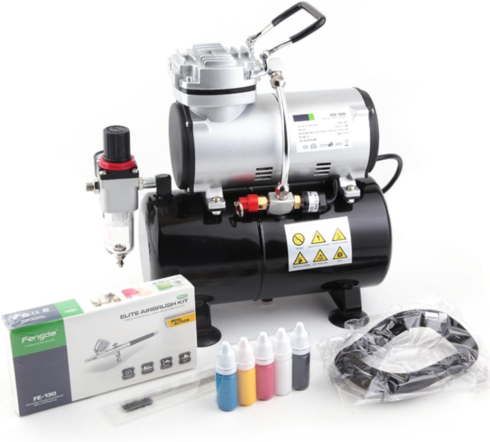 Fengda FD-186K Airbrush Kompressor Komplett set Mächtig Luftstrom und Luftdruck mit Airbrushpistole und airbrush Zubehör Profi Starter set.