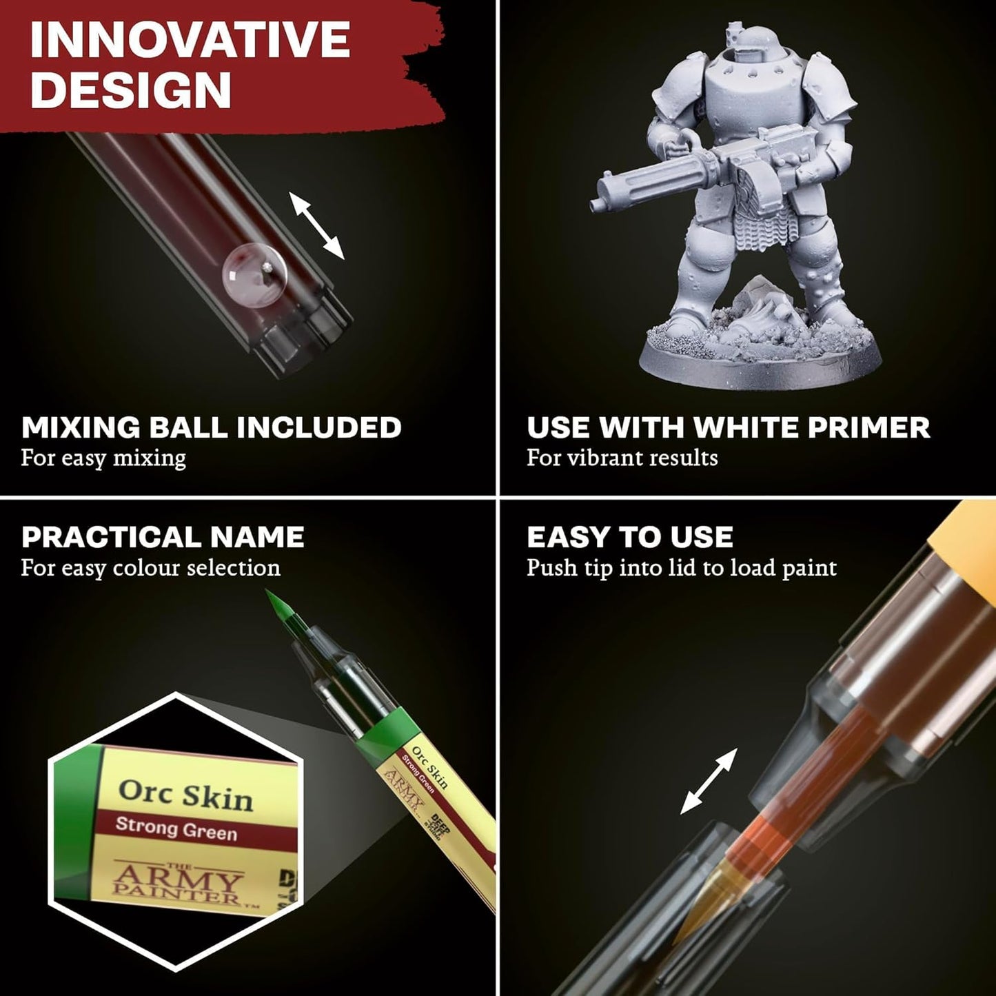 The Army Painter, Speedpaint Marker Starter Set, 10 x 6 ml Speedpaint 2.0 Marker, 9 Contrast-Farbstifte & 1 metallischer Acrylfarbstift, inkl. 10 Ersatzspitzen für DnD & Warhammer