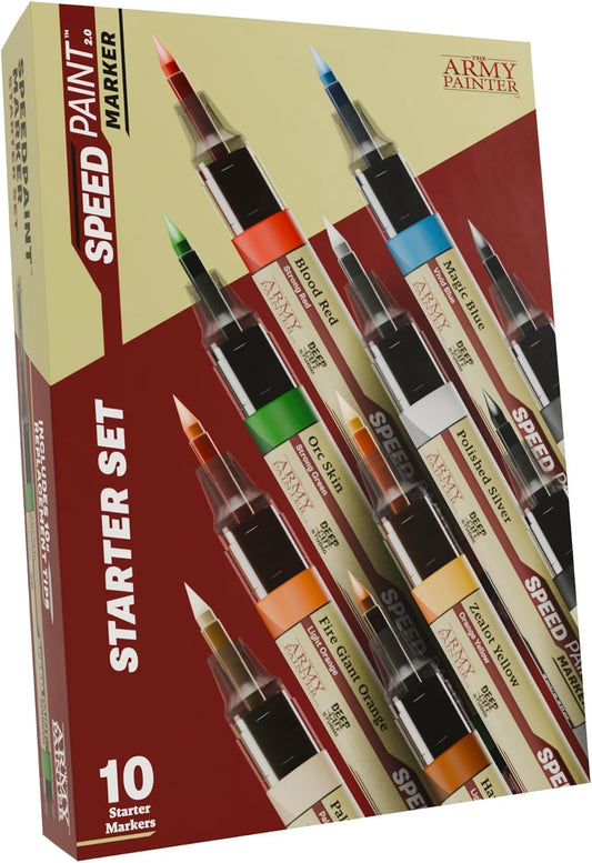 The Army Painter, Speedpaint Marker Starter Set, 10 x 6 ml Speedpaint 2.0 Marker, 9 Contrast-Farbstifte & 1 metallischer Acrylfarbstift, inkl. 10 Ersatzspitzen für DnD & Warhammer