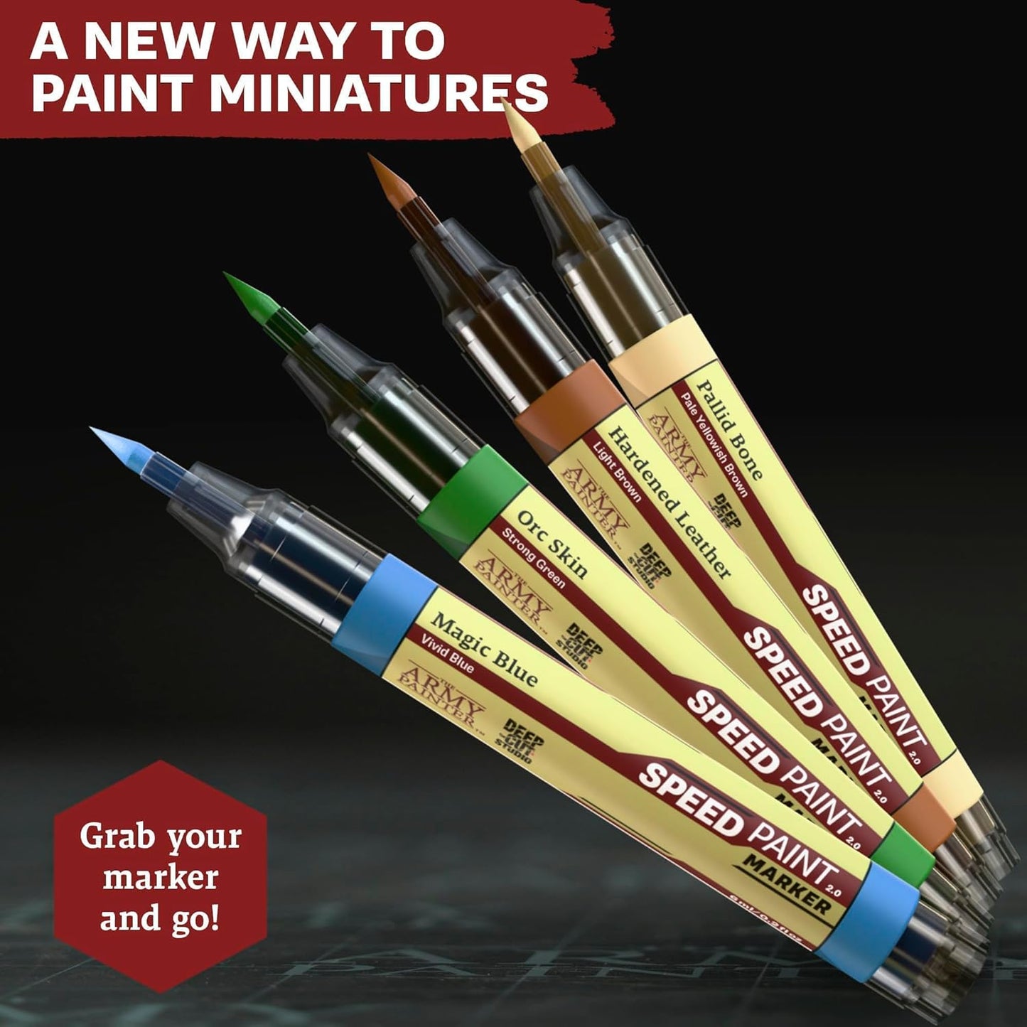 The Army Painter, Speedpaint Marker Starter Set, 10 x 6 ml Speedpaint 2.0 Marker, 9 Contrast-Farbstifte & 1 metallischer Acrylfarbstift, inkl. 10 Ersatzspitzen für DnD & Warhammer