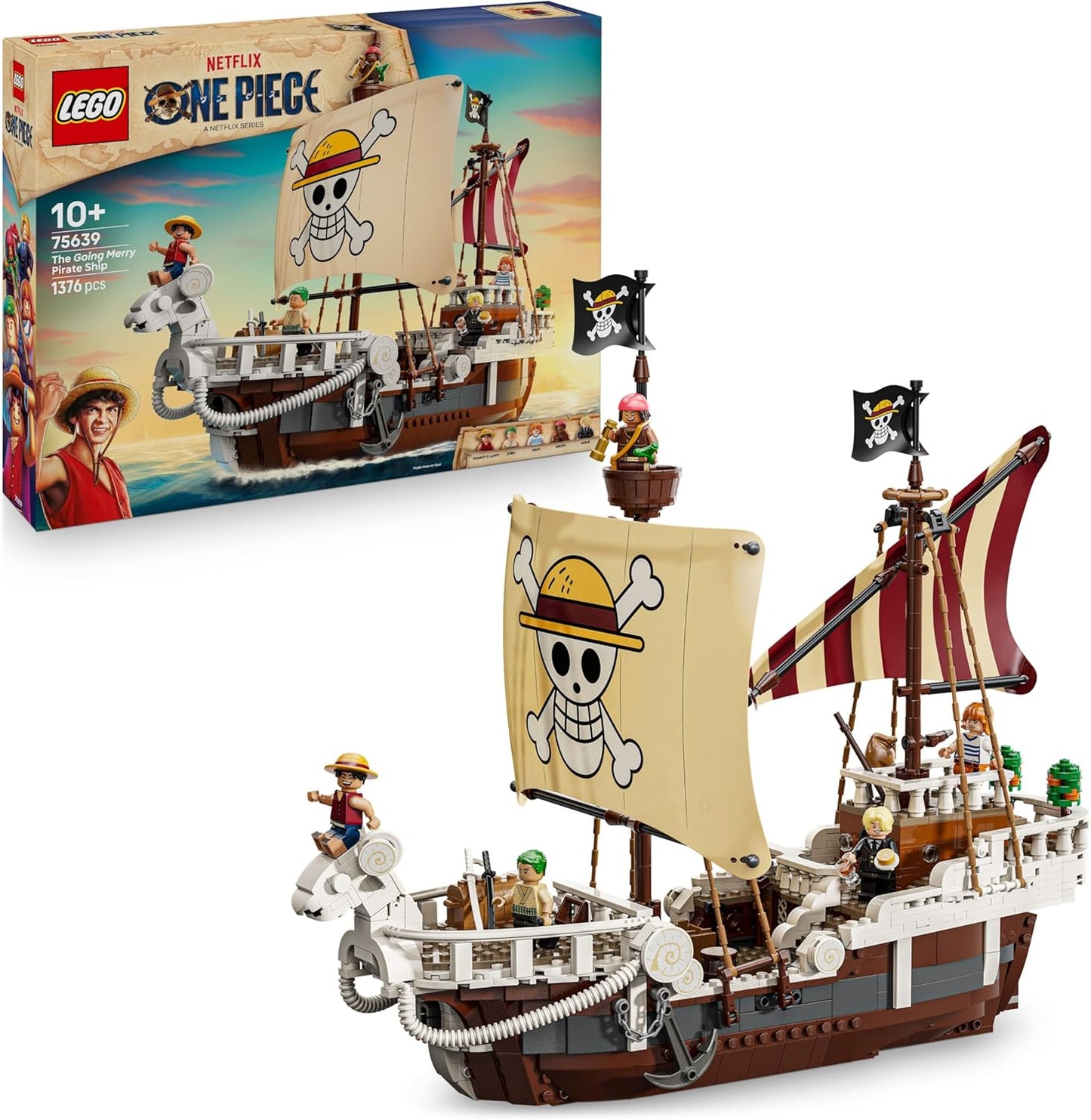 LEGO ONE Piece - Das Piratenschiff Flying Lamb (Going Merry) - Spielset mit 5 Minifiguren - inkl. Ruffy, Zoro & Nami - Spielzeug zum Bauen - Geschenk für Jungen, Mädchen & Fans ab 10 Jahren - 75639