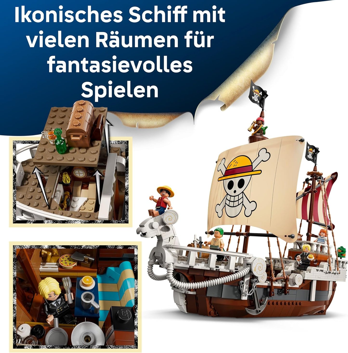 LEGO ONE Piece - Das Piratenschiff Flying Lamb (Going Merry) - Spielset mit 5 Minifiguren - inkl. Ruffy, Zoro & Nami - Spielzeug zum Bauen - Geschenk für Jungen, Mädchen & Fans ab 10 Jahren - 75639