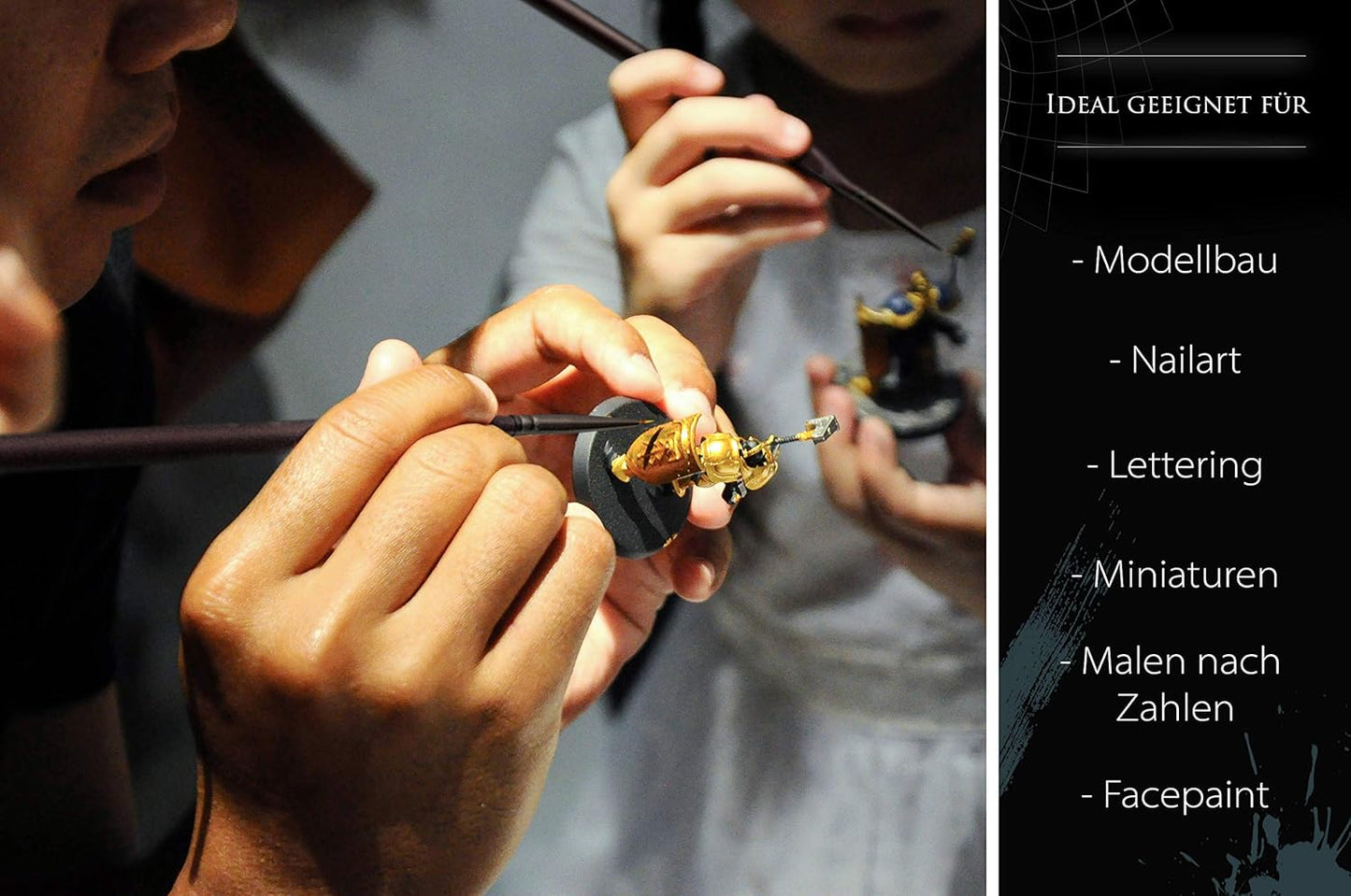 CreaTek - 5 extra feine Pinsel Acryl für höchste Präzision & Details | Premium Bi-Nylon Technologie - Künstlerpinsel Miniatur Pinsel Set, Modellbau & Malen nach Zahlen Pinsel
