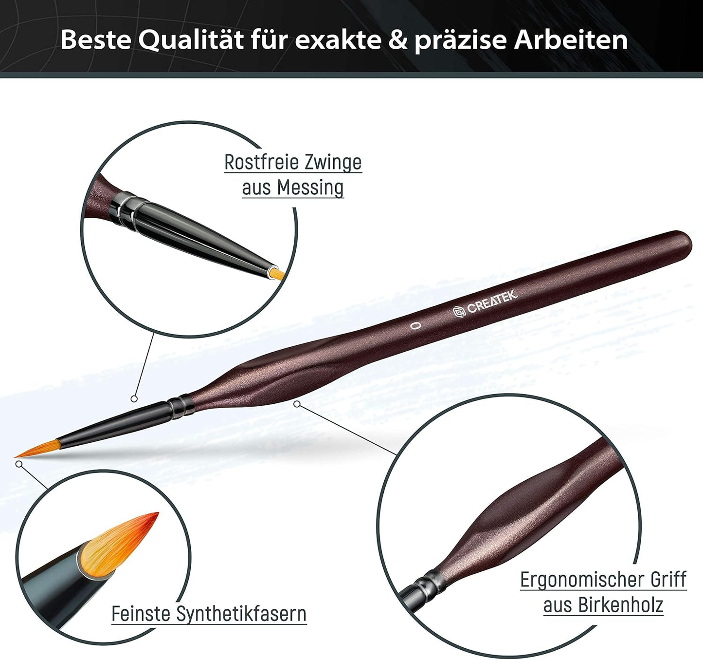 CreaTek - 5 extra feine Pinsel Acryl für höchste Präzision & Details | Premium Bi-Nylon Technologie - Künstlerpinsel Miniatur Pinsel Set, Modellbau & Malen nach Zahlen Pinsel