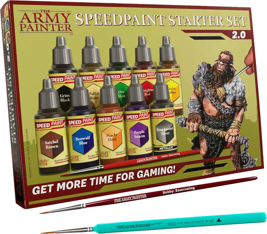 The Army Painter, Speedpaint 2.0 Starter Set Combo, 10 x 18 ml Acryl Contrast Modellbau Farben Set, inkl. 1 metallic & 2 Pinsel - Modell Malen für Wargames Tabletop Figuren & Miniaturen