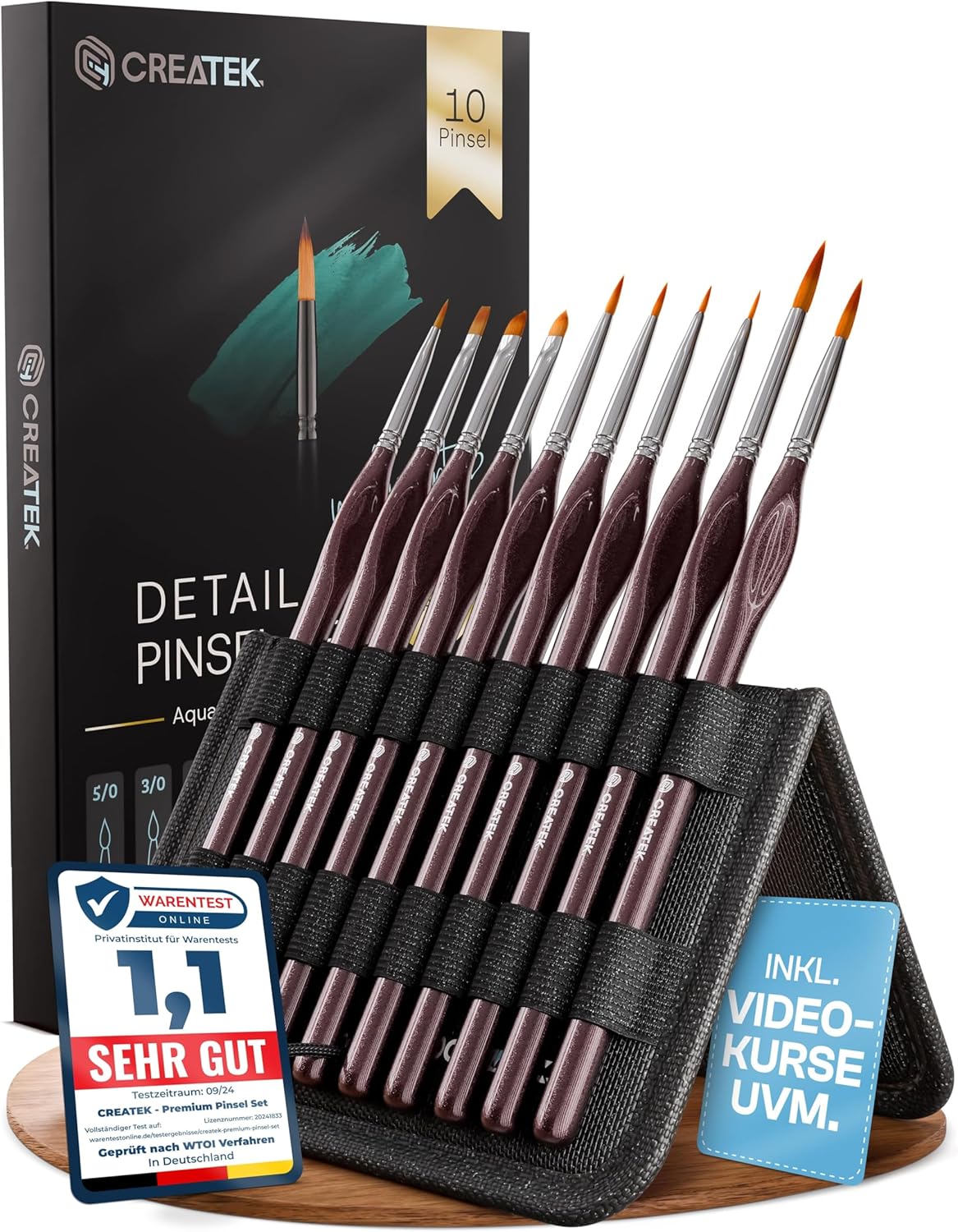 CreaTek Premium Detail Pinselset Acrylfarben - 10 extra feine Pinsel für höchste Präzision & Details - Dein zuverlässiger Acryl Pinsel Malen nach Zahlen für Modellbau & Miniaturen, Aquarellpinsel