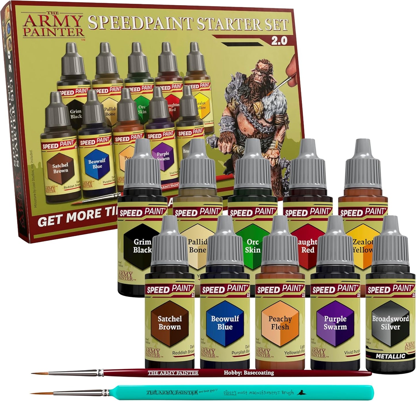 The Army Painter, Speedpaint 2.0 Starter Set Combo, 10 x 18 ml Acryl Contrast Modellbau Farben Set, inkl. 1 metallic & 2 Pinsel - Modell Malen für Wargames Tabletop Figuren & Miniaturen