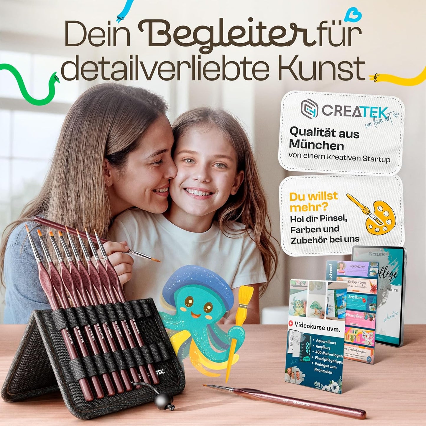 CreaTek Premium Detail Pinselset Acrylfarben - 10 extra feine Pinsel für höchste Präzision & Details - Dein zuverlässiger Acryl Pinsel Malen nach Zahlen für Modellbau & Miniaturen, Aquarellpinsel