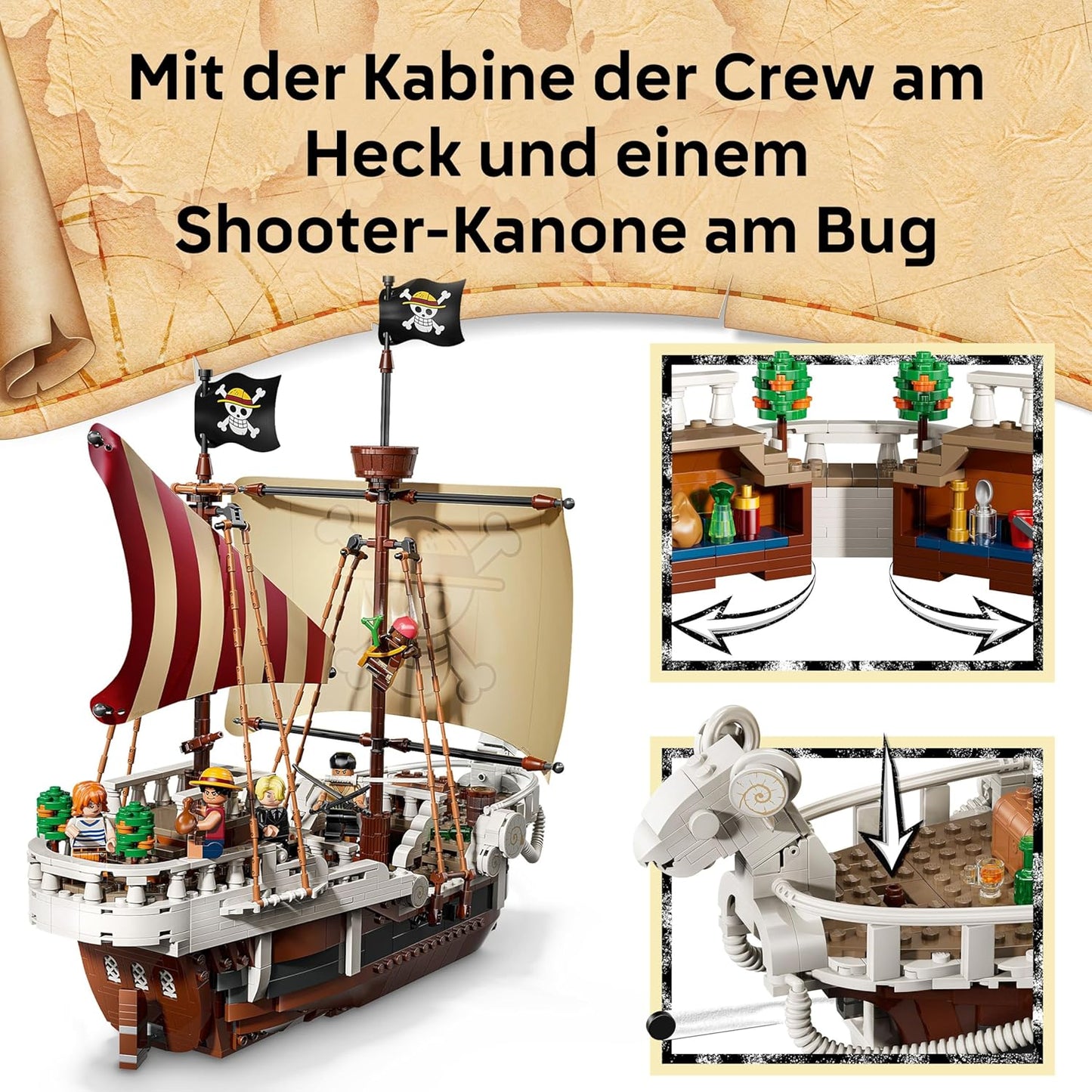 LEGO ONE Piece - Das Piratenschiff Flying Lamb (Going Merry) - Spielset mit 5 Minifiguren - inkl. Ruffy, Zoro & Nami - Spielzeug zum Bauen - Geschenk für Jungen, Mädchen & Fans ab 10 Jahren - 75639
