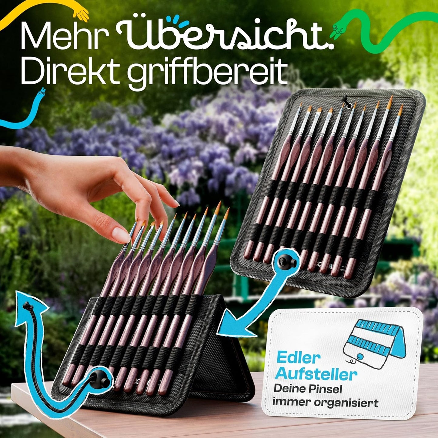 CreaTek Premium Detail Pinselset Acrylfarben - 10 extra feine Pinsel für höchste Präzision & Details - Dein zuverlässiger Acryl Pinsel Malen nach Zahlen für Modellbau & Miniaturen, Aquarellpinsel