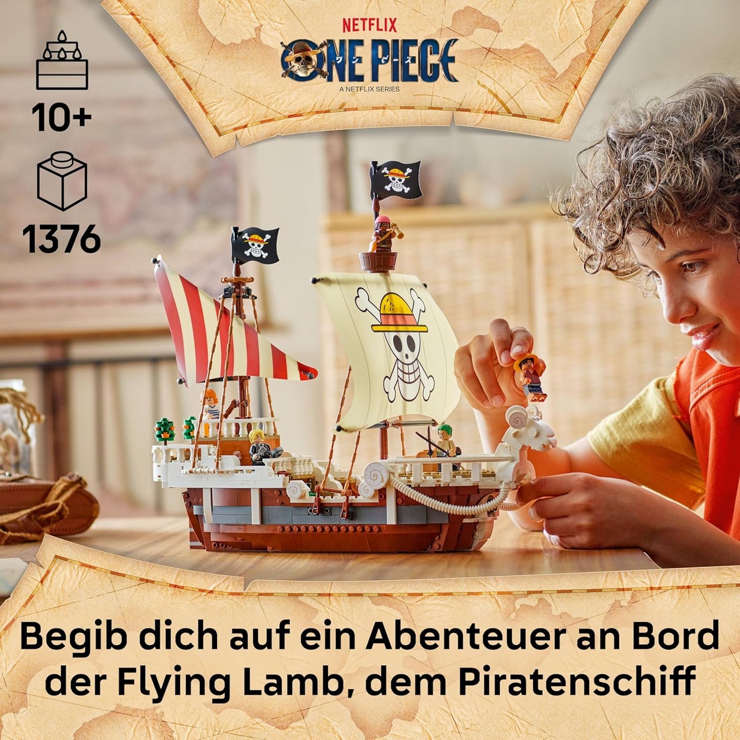 LEGO ONE Piece - Das Piratenschiff Flying Lamb (Going Merry) - Spielset mit 5 Minifiguren - inkl. Ruffy, Zoro & Nami - Spielzeug zum Bauen - Geschenk für Jungen, Mädchen & Fans ab 10 Jahren - 75639