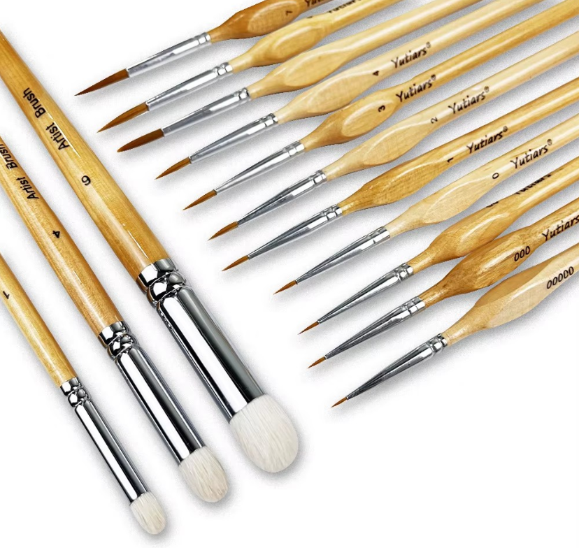 Bundle 11-teiliges Pinselset + 3er Drybrush Naturholzoptik