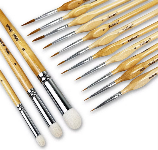 Bundle 11-teiliges Pinselset + 3er Drybrush Naturholzoptik