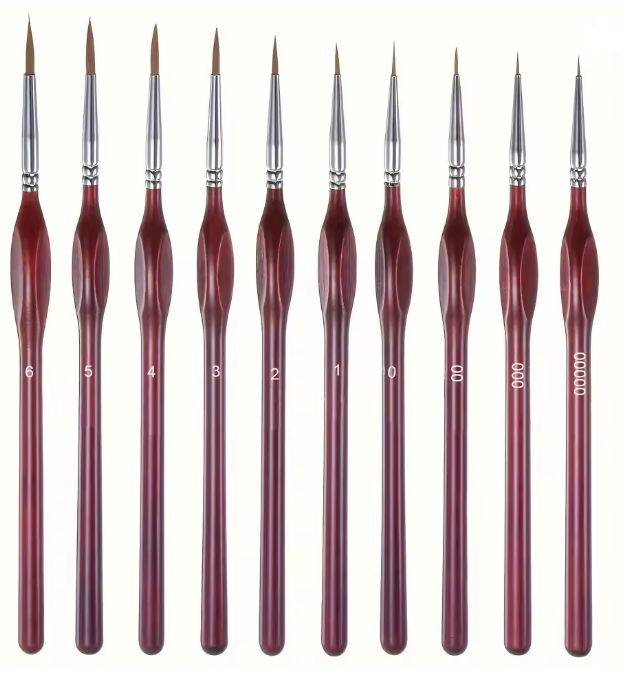 11-teiliges Pinsel Set rot/braune Holzoptik