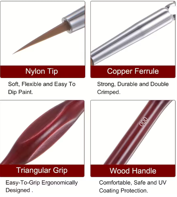 11-teiliges Pinsel Set rot/braune Holzoptik